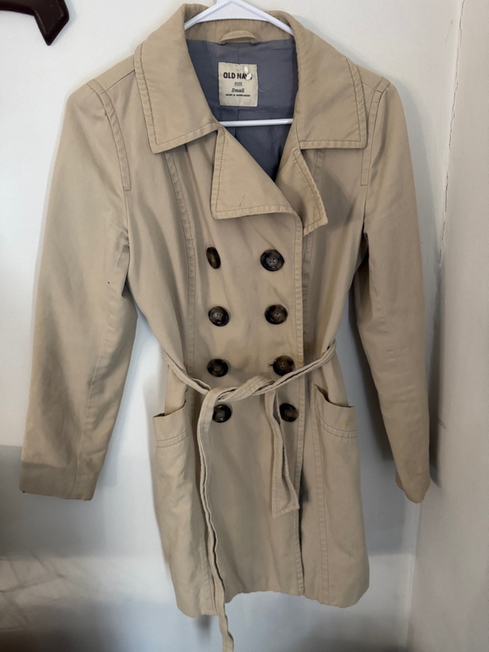 Old Navy Women's Tan Double-Breasted Trench with Waist Tie
